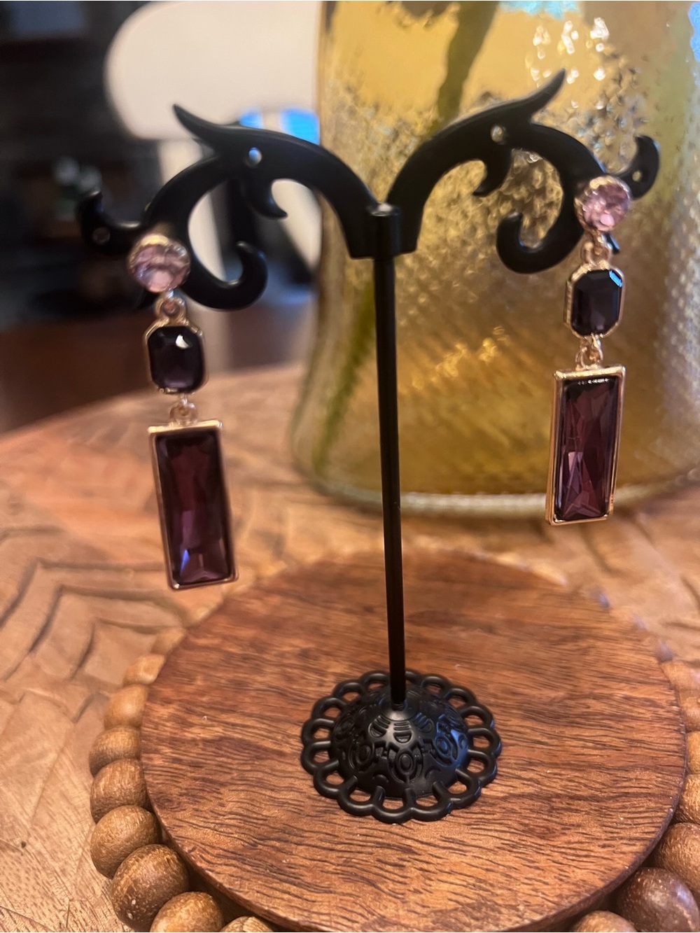 New Purple Crystal Drop Earrings - Women Jewelry
